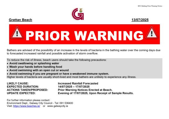 Prior Warning Notice Grattan Road Beach