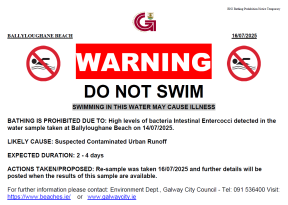 Prohibition Notice for Ballyloughane Beach