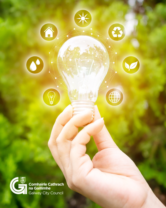 LIGHTBULB WITH RENEWABLE GRAPHICS AROUND IT