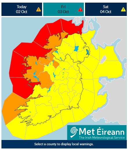 Map of Ireland showing Galway coloured orange