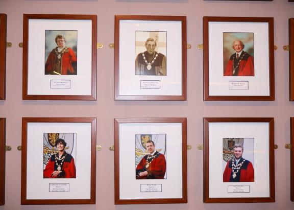 Portraits of former mayors in city hall