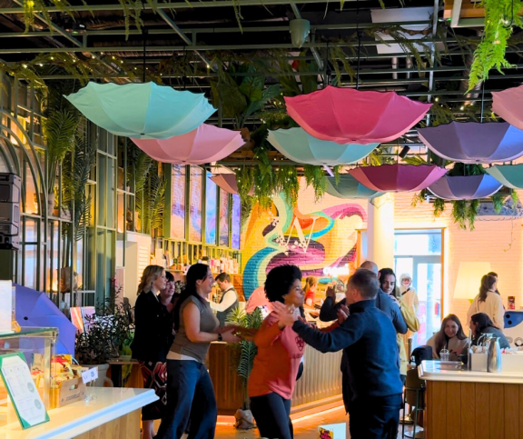 People dancing (salsa) at cafe