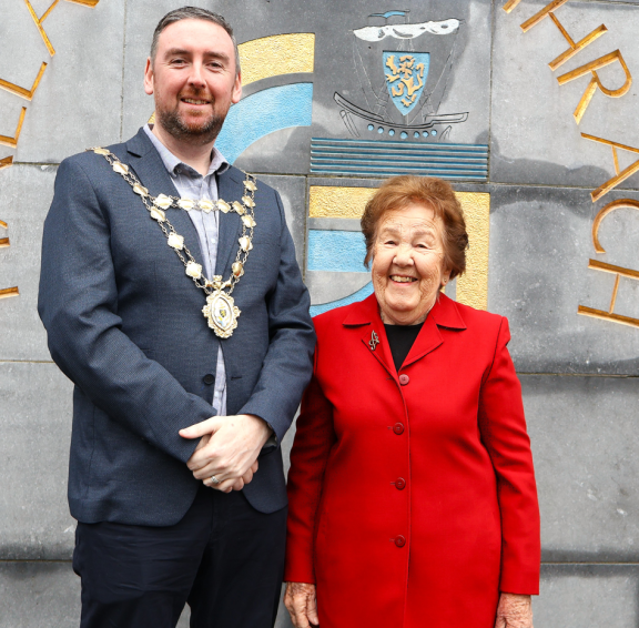 Anne Quinn School Warden with Cllr Mike Cubbard, Mayor of the City of Galway
