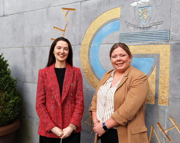 EU Project Team Members Helen Keane and Carol Curcan outside City Hall