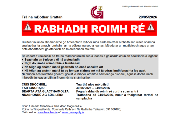 Irish language notice for Grattan Beach