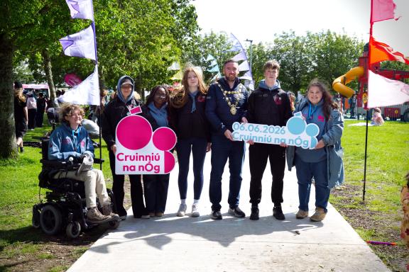 Mayor of Galway City, Mike Cubbard with members of the Creative Youth Advisory Group