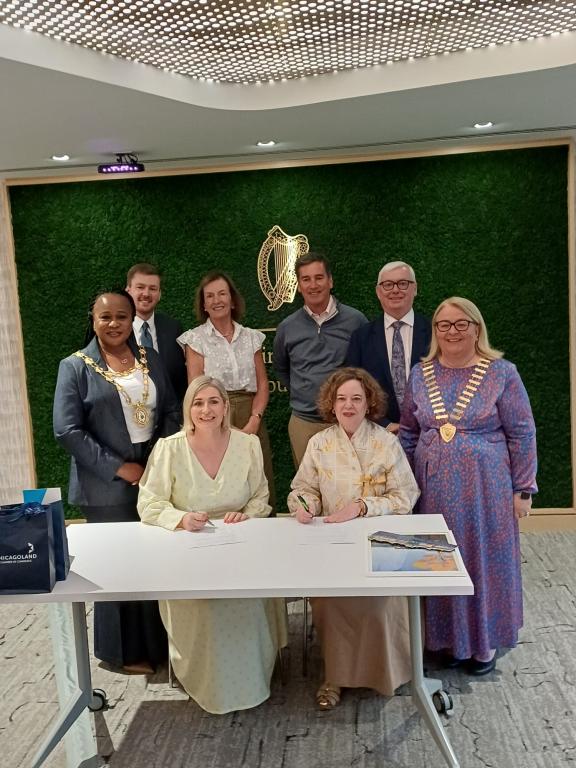 delegation posing for pic at Ireland House Chicago