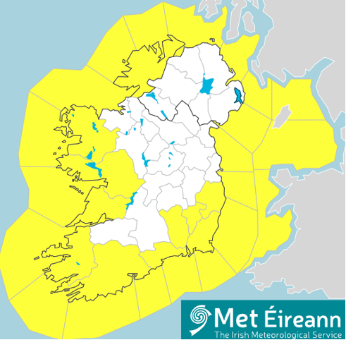 Met Éireann map indicating yellow weather alert for Galway, for Monday 26 October. This warning is now lifted, on Tuesday 27 October 2026.