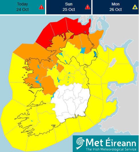 Map of Ireland with Galway in orange during Storm Boelo