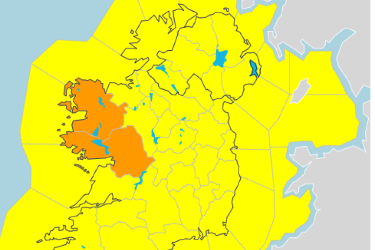 Ireland with Co Galway shown in Orange