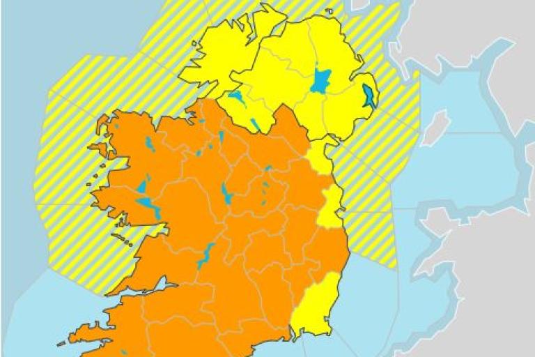 map of ireland with most counties in orange
