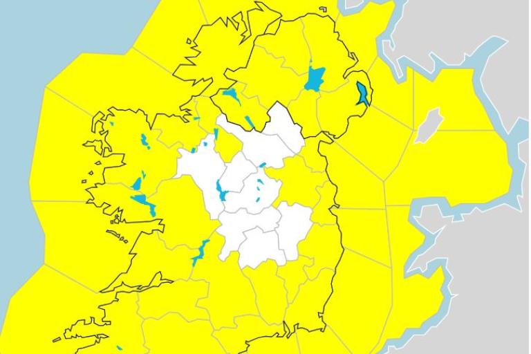 irelnd with yellow counties