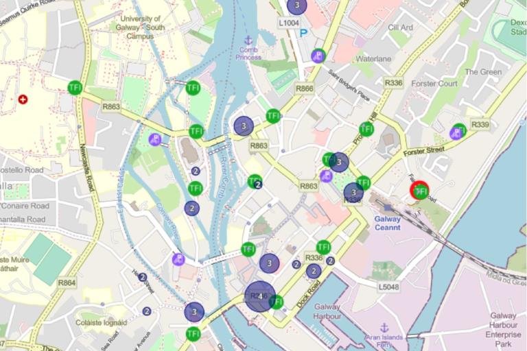 A screenshot of the Galway City Cycle Parking Map