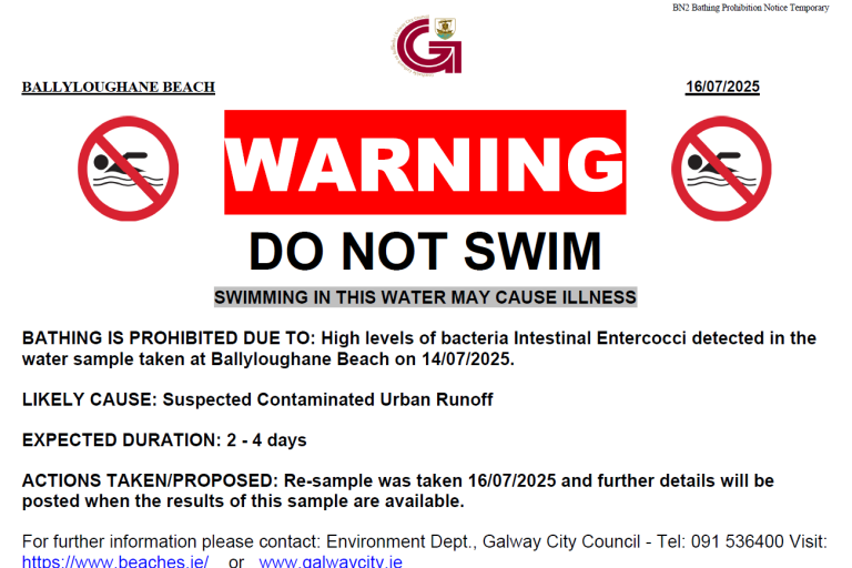 Prohibition Notice for Ballyloughane Beach