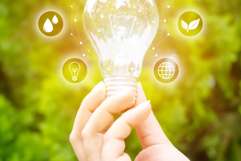 LIGHTBULB WITH RENEWABLE GRAPHICS AROUND IT