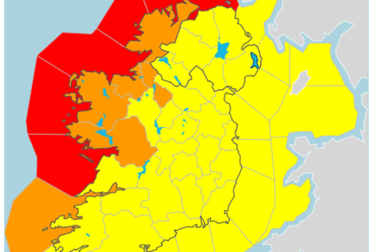 Map of Ireland showing Galway coloured orange