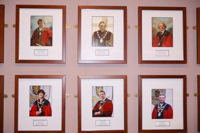 Portraits of former mayors in city hall
