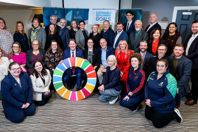 Galway City Council's Climate Action Team pictured at the launch of the SDG Champions Programme 2025-2027 with Minister Darragh O'Brien and the Department of Climate, Energy, and the Environment.