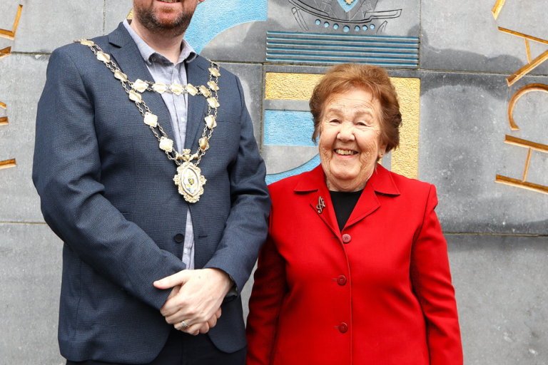Anne Quinn School Warden with Cllr Mike Cubbard, Mayor of the City of Galway