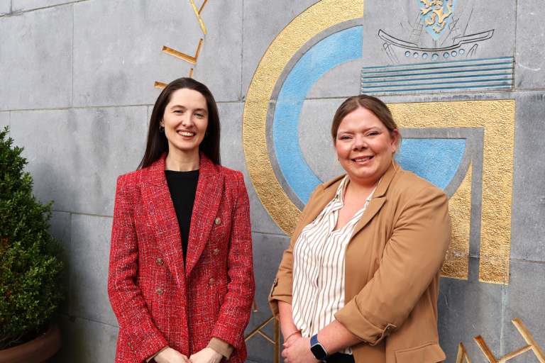 EU Project Team Members Helen Keane and Carol Curcan outside City Hall