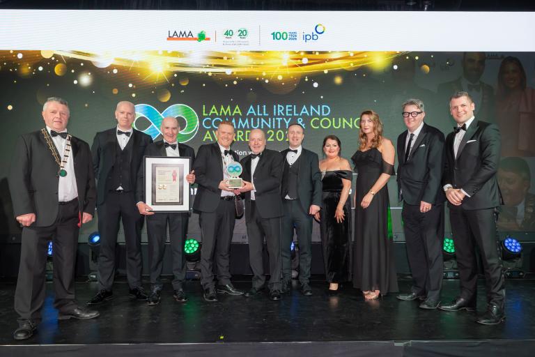 An image of Galway City Council staff collecting their award at the 2026 LAMA All-Ireland Community and Council Awards 