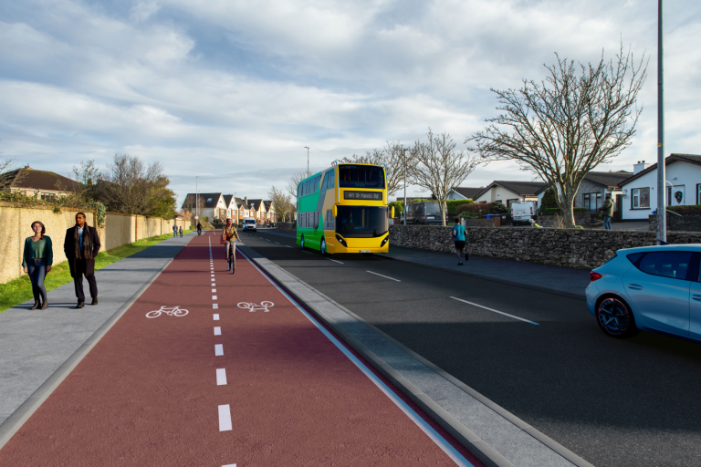 A photomontage preview of the Monivea Road (East) Active Travel Scheme