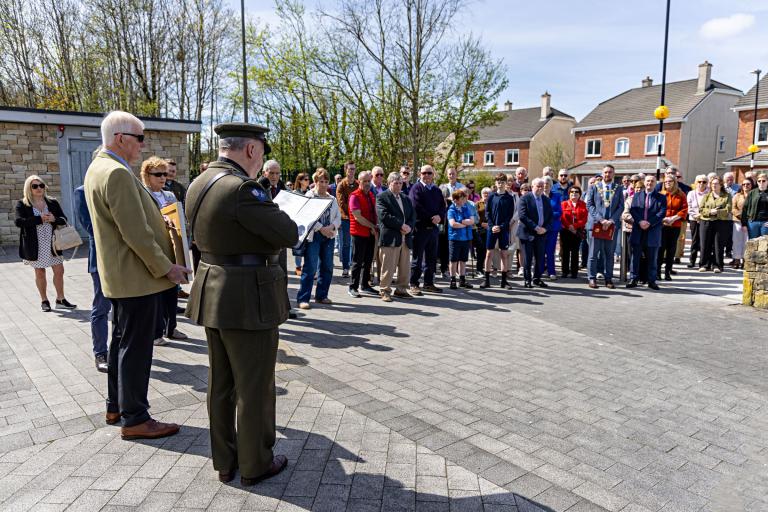 Army Chaplin Fr. Paul Murphy, Renmore Barracks, speaking at the ceremony to unveil the plaque commemorating Private Stephen Griffin
