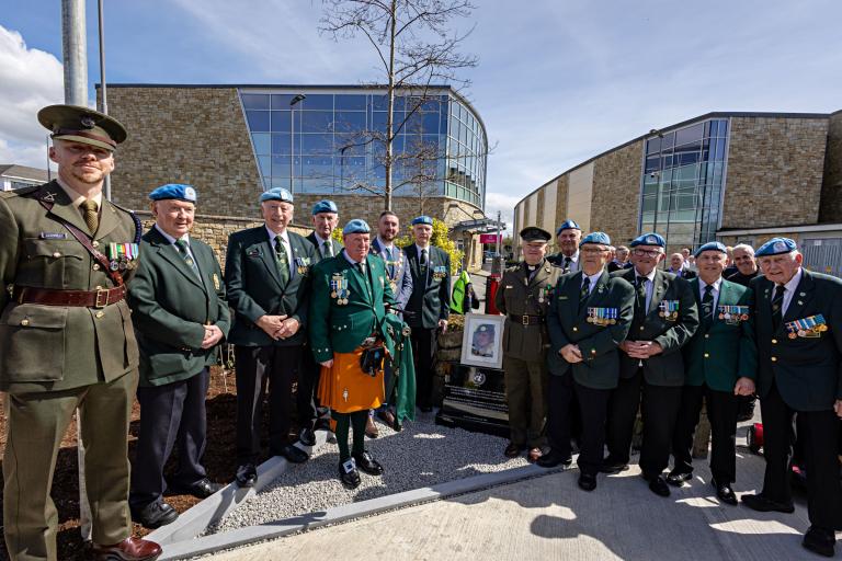Former and current Defence Forces personnel at the unveiling of a commemorative plaque to commemorate Private Stephen Griffin