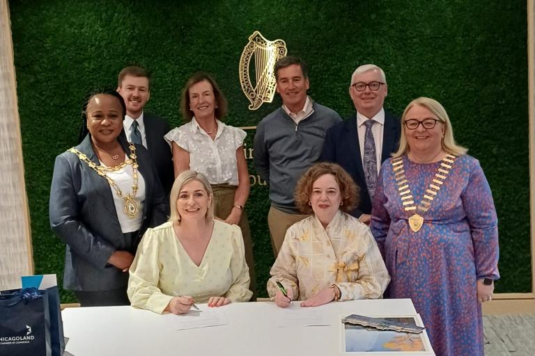 delegation posing for pic at Ireland House Chicago