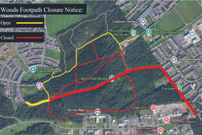 map of footpath closures in merlin woods