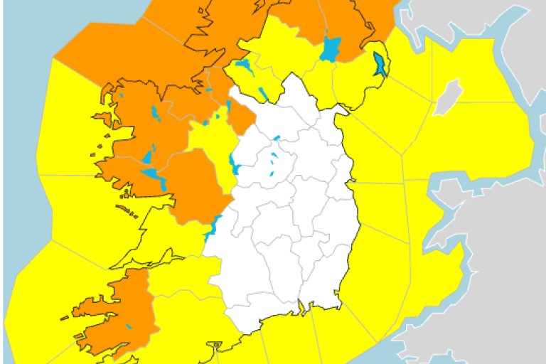map of ireland with orange warning over Galway