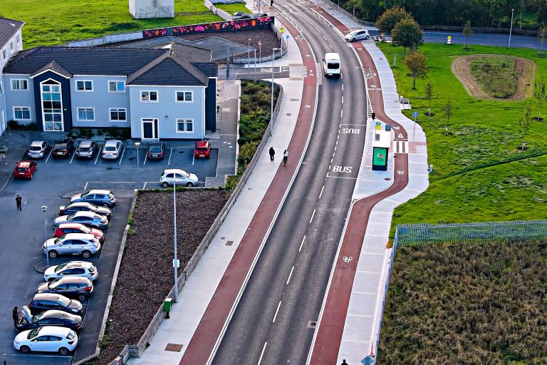 An aerial image of part of the Ballybane Road and Castlepark Road Cycle Network Scheme