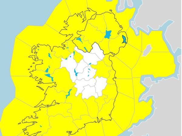 irelnd with yellow counties