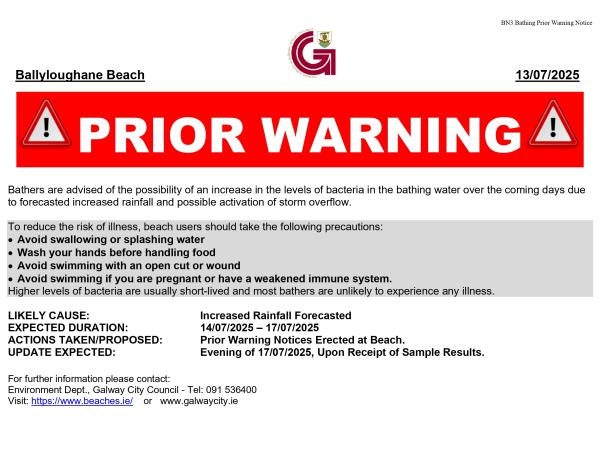 Prior Warning Notice for Ballyloughane Beach