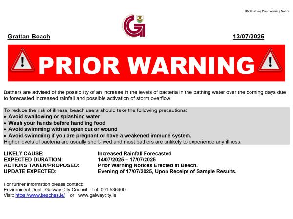 Prior Warning Notice Grattan Road Beach