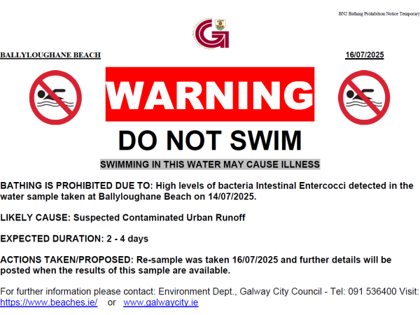 Prohibition Notice for Ballyloughane Beach