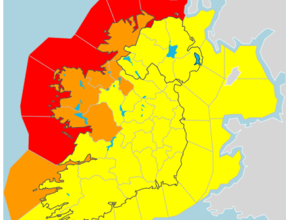 Map of Ireland showing Galway coloured orange