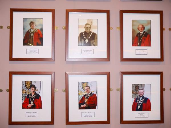 Portraits of former mayors in city hall