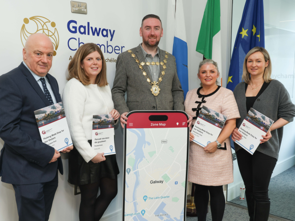 Mayor Cubbard with business and council reps at the launch of the business parking resource