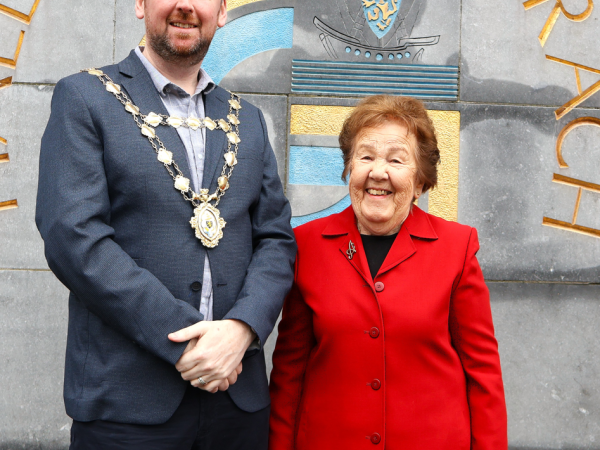 Anne Quinn School Warden with Cllr Mike Cubbard, Mayor of the City of Galway