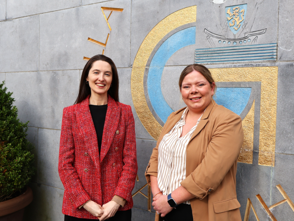 EU Project Team Members Helen Keane and Carol Curcan outside City Hall